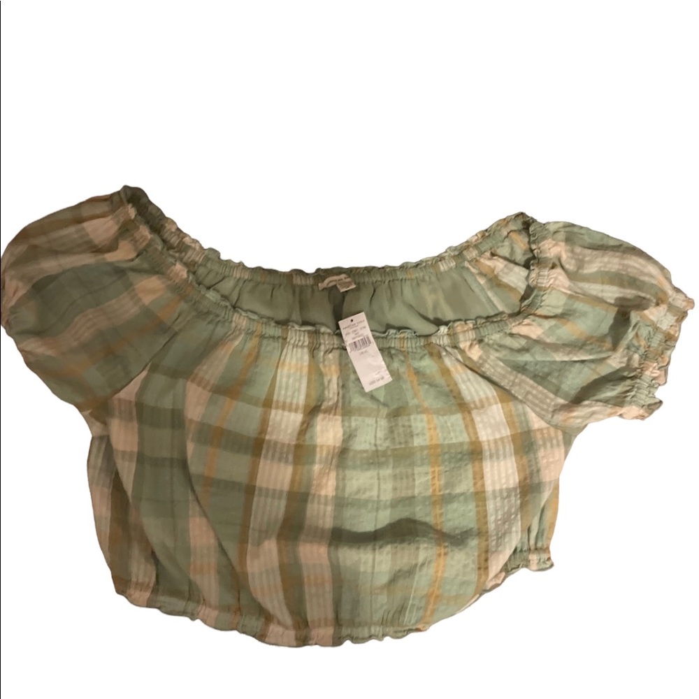 Green Plaid American Eagle Crop Shirt New with tags Size XL